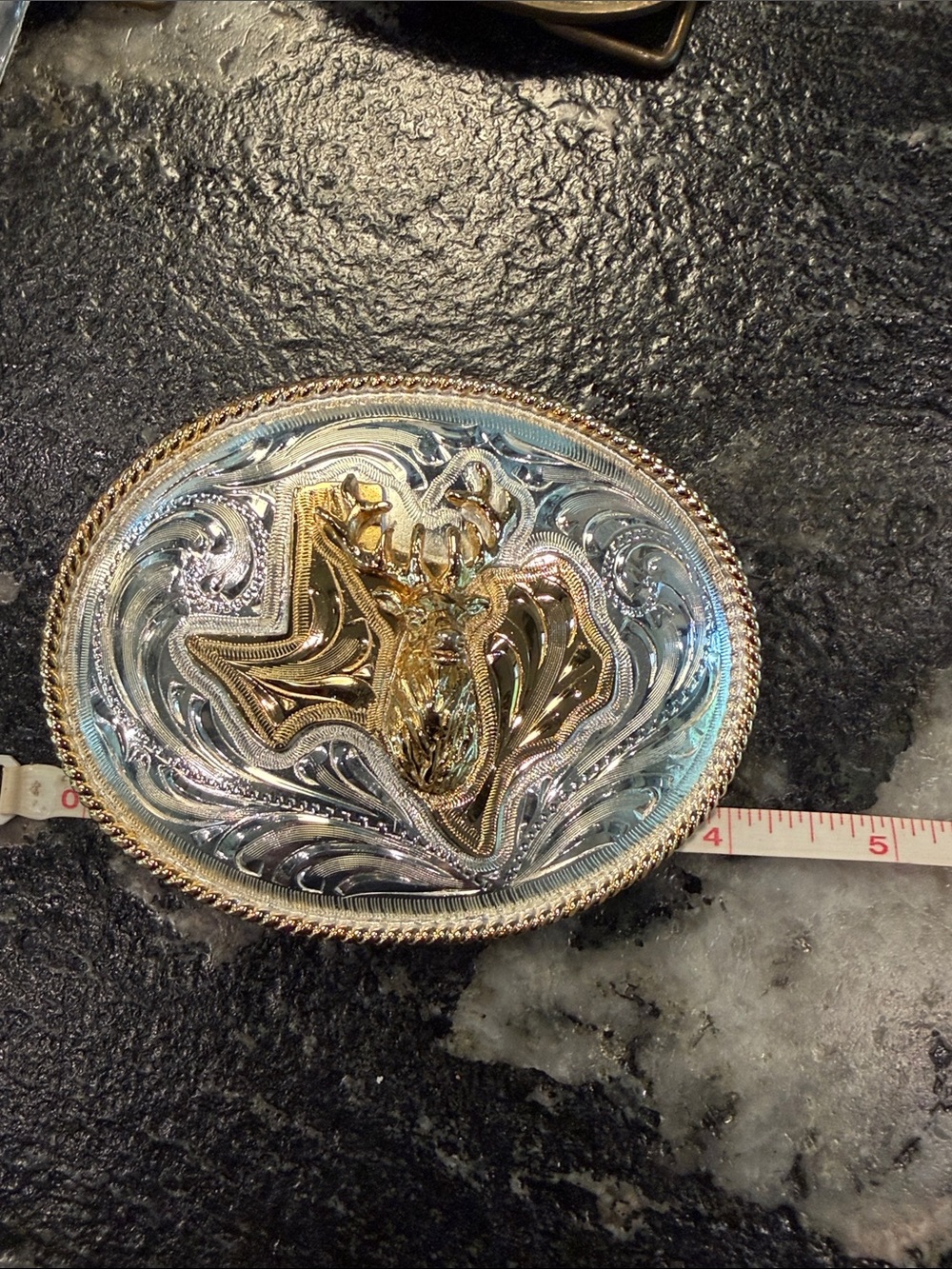 Alpaca Silver & Gold Texas Buckle w Whitetail Deer